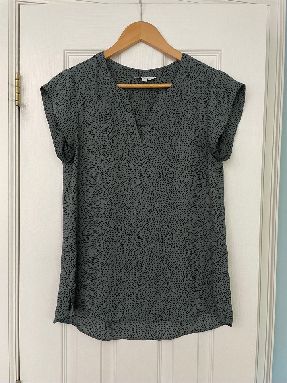 Lightweight Sage Green Dotted V-Neck Women's Top